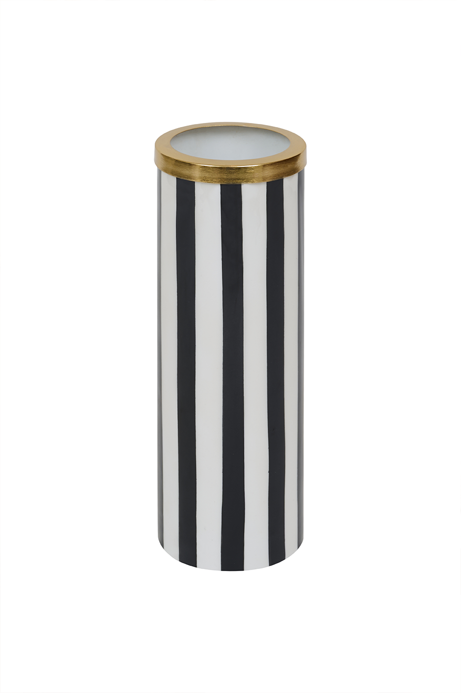 Monochrome Luxe — Striped Iron Vase with Gold Rim