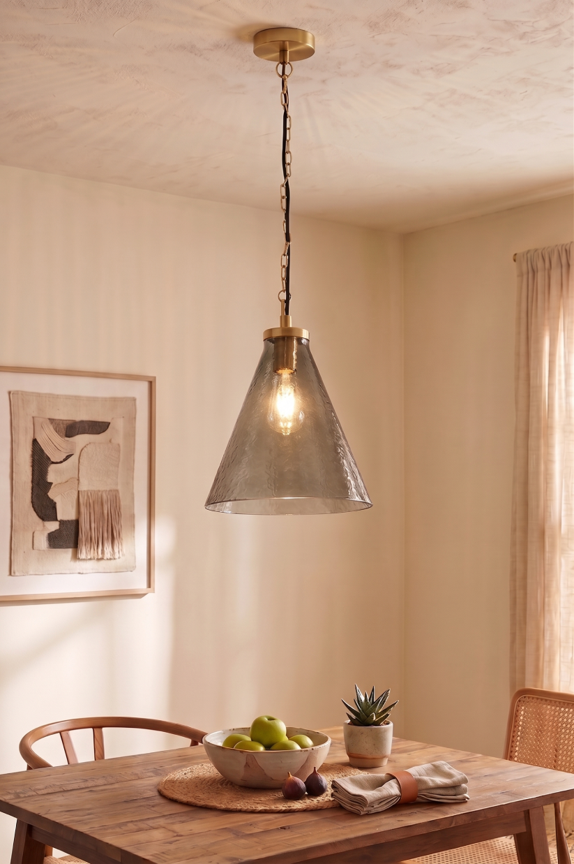 Foundry — Smoke Green Hammered Glass Cone Pendant Light