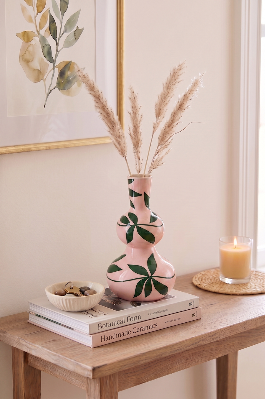 Garden Hour — Hand-Painted Botanical Iron Vase in Blush & Green