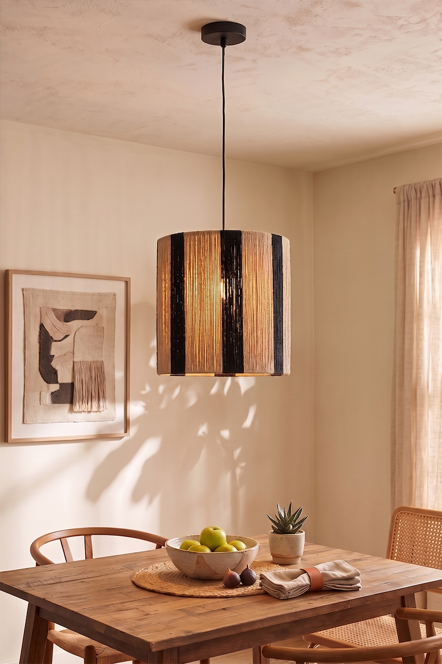 Coastal Stripe — Blue & Natural Jute Cylinder Pendant Light