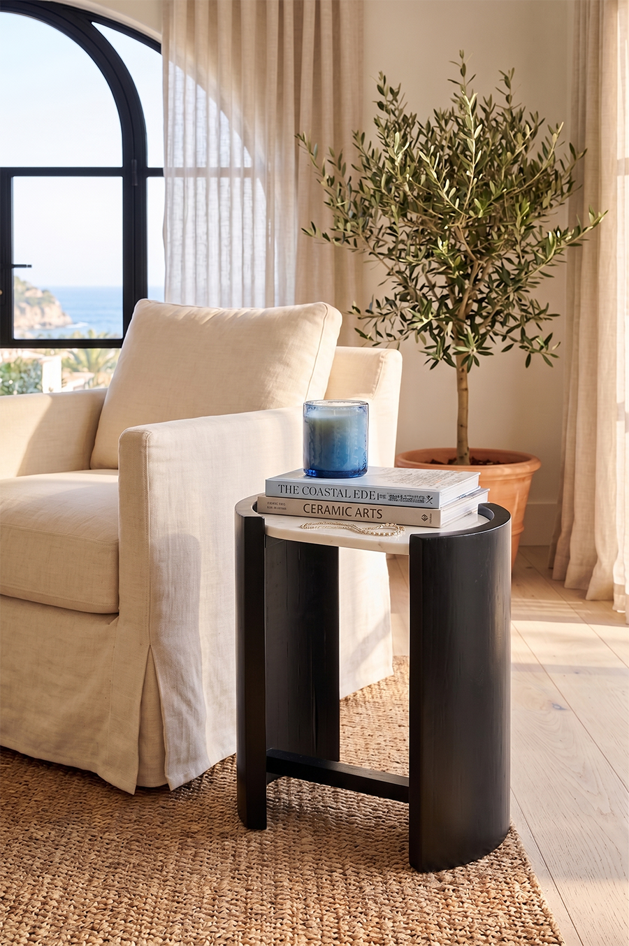 Still — Black Wood & White Marble Minimalist Accent Table