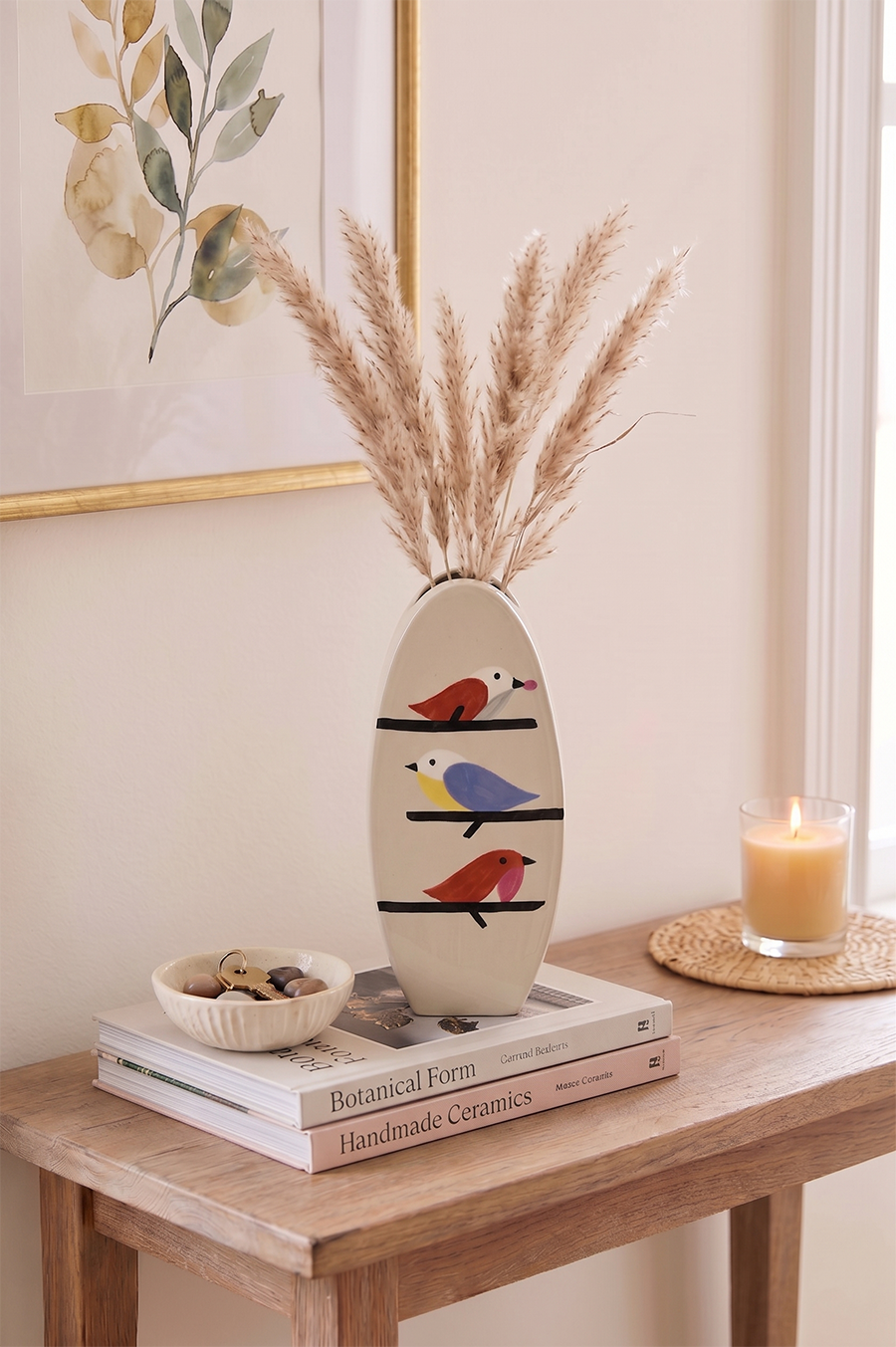 Three Little Birds — Hand-Painted Iron Vase in Grey & Multicolour