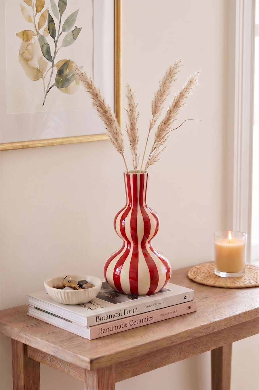 Carnival — Bold Striped Double-Gourd Iron Vase in Red & White