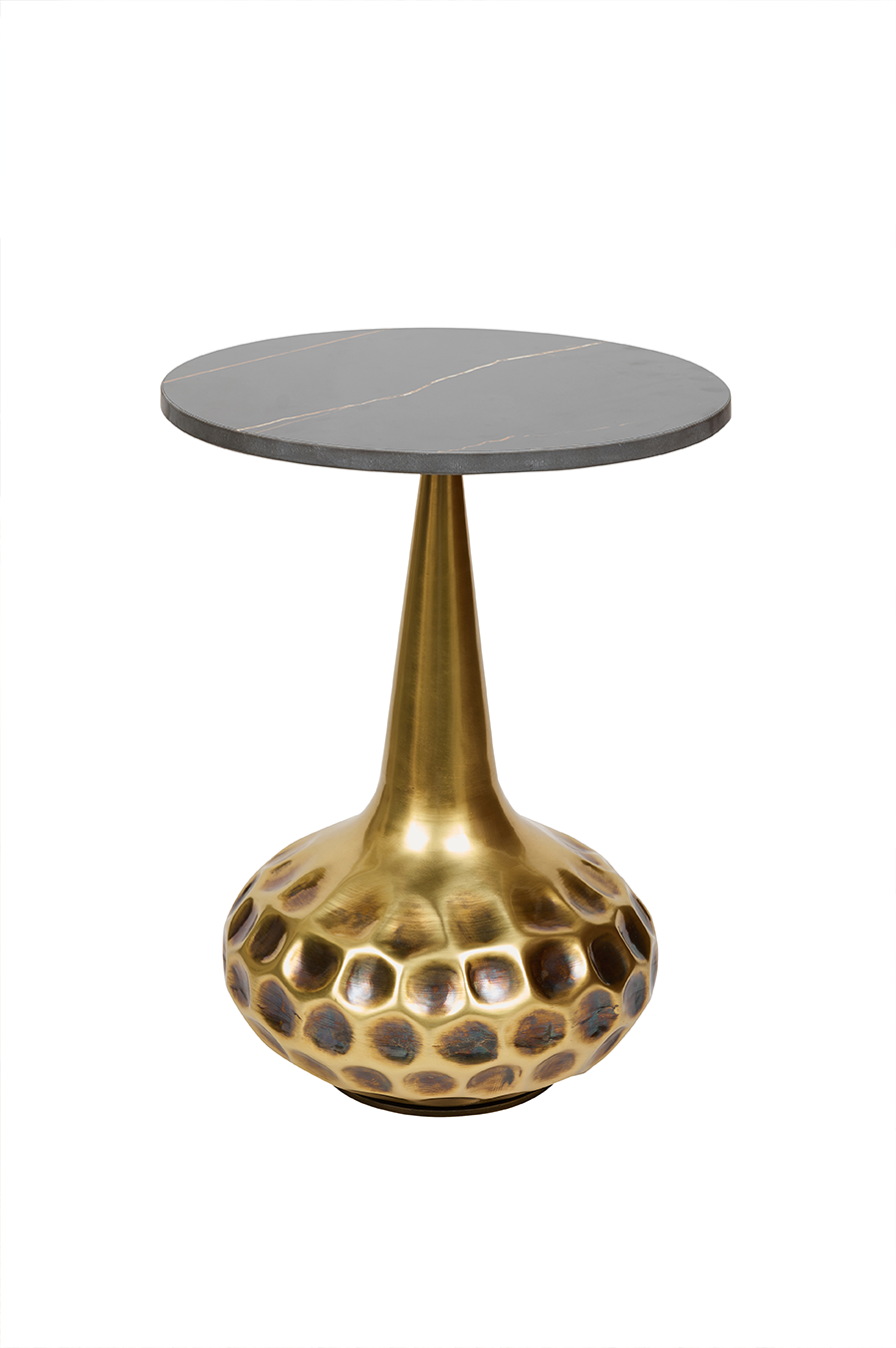 Golden Hour — Hammered Iron & Marble Pedestal Accent Table