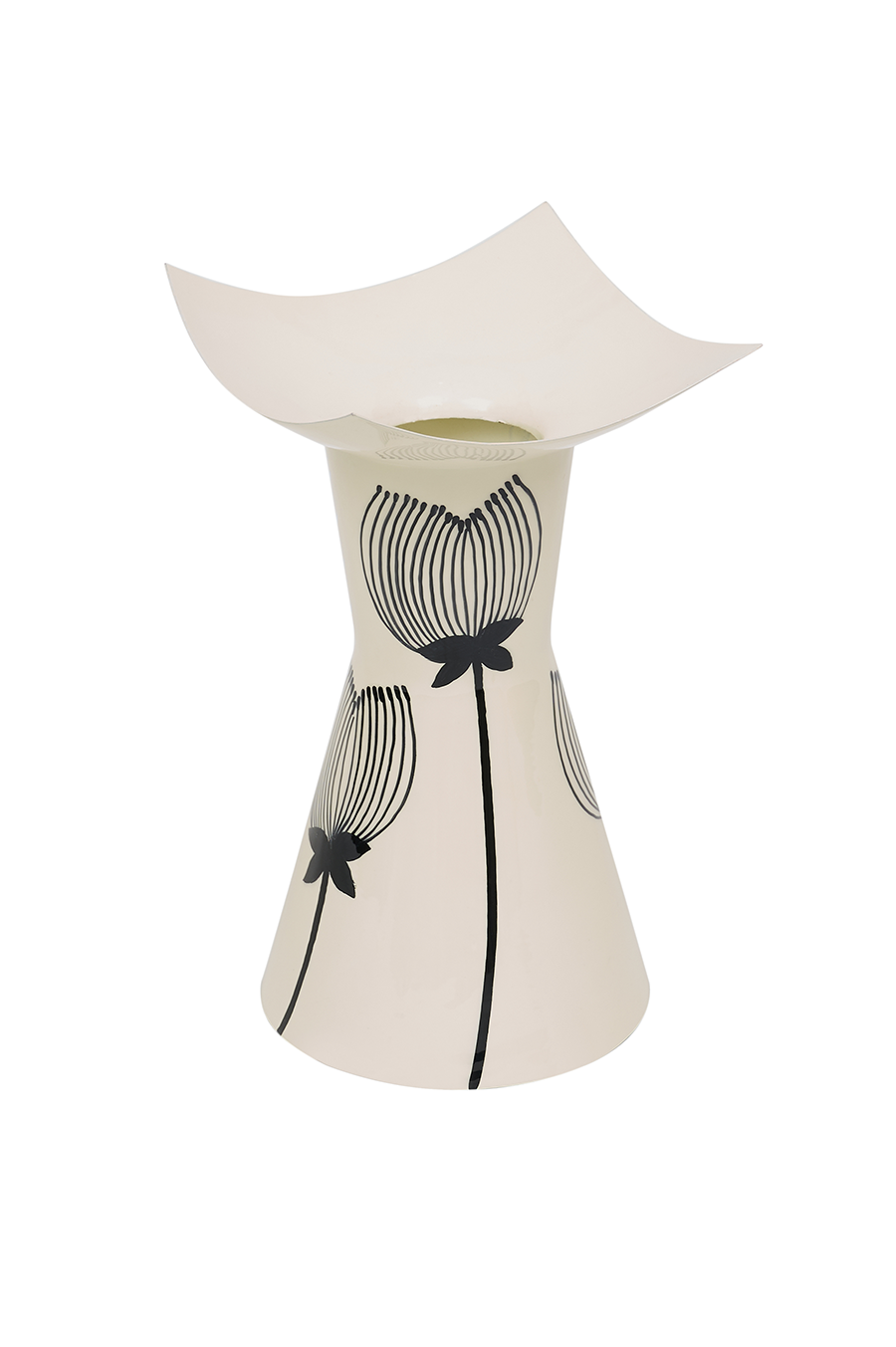 Wildflower Whisper — Hand-Painted Iron Vase in Off White & Black