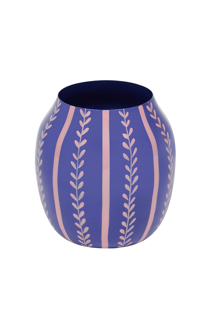 Midnight Bloom — Hand-Painted Iron Vase in Cobalt & Pink