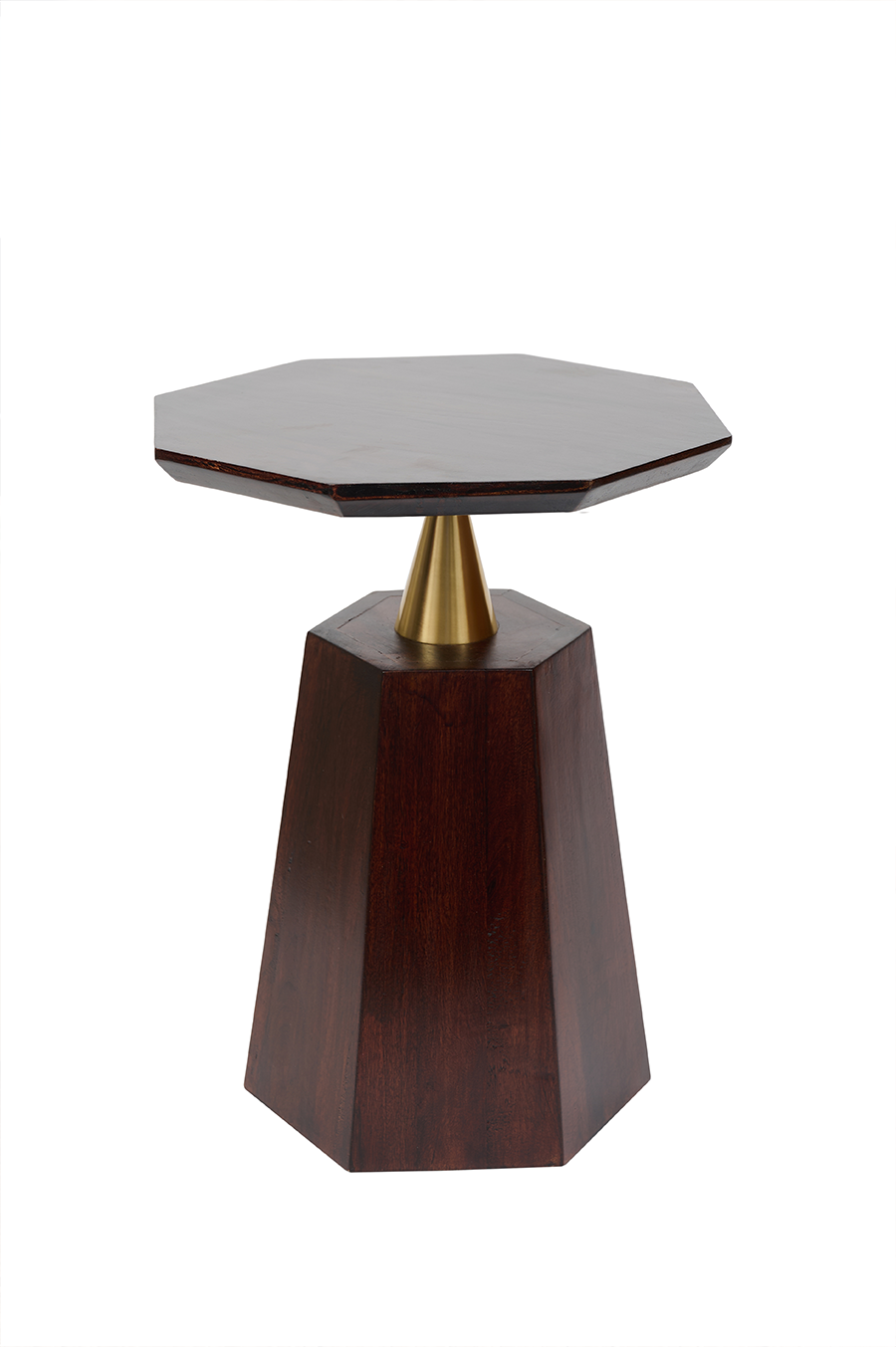 The Architect — Geometric Wood & Gold Iron Accent Table