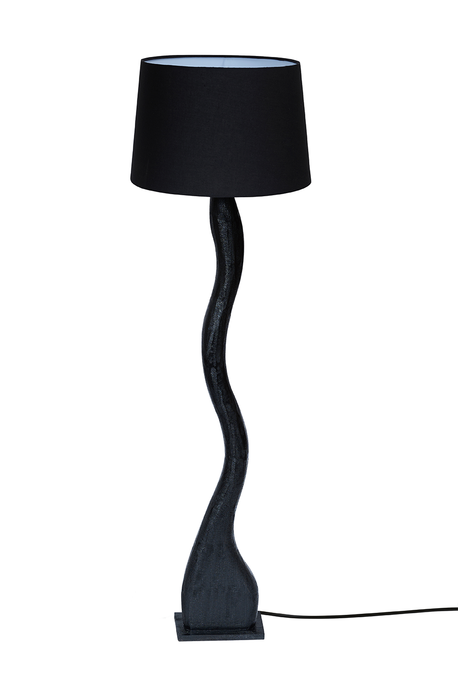 Serpentine — Chiselled Black Mango Wood Floor Lamp with Black Shade